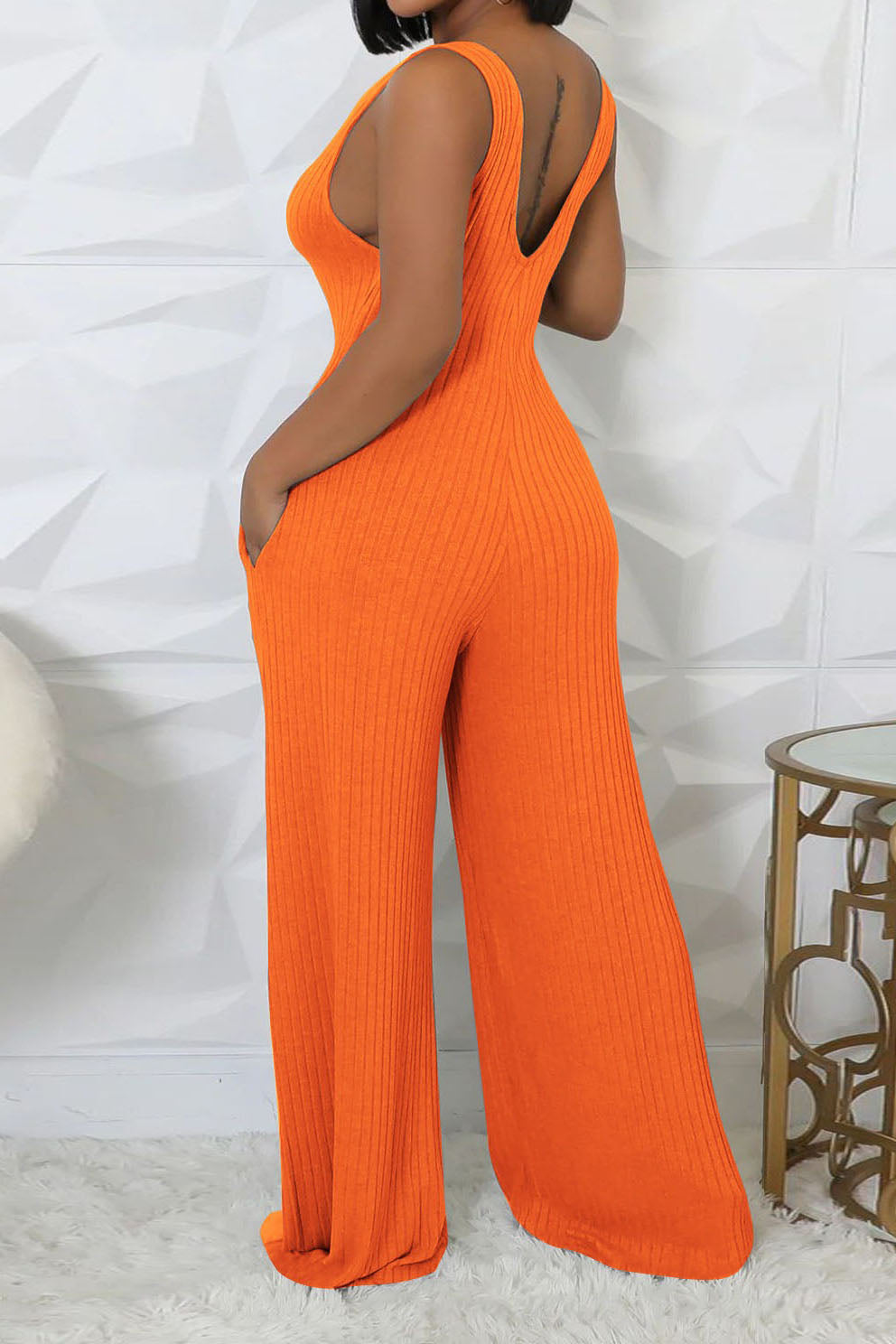 2-Piece Ribbed Knit Tank Jumpsuit & Cropped Top Set