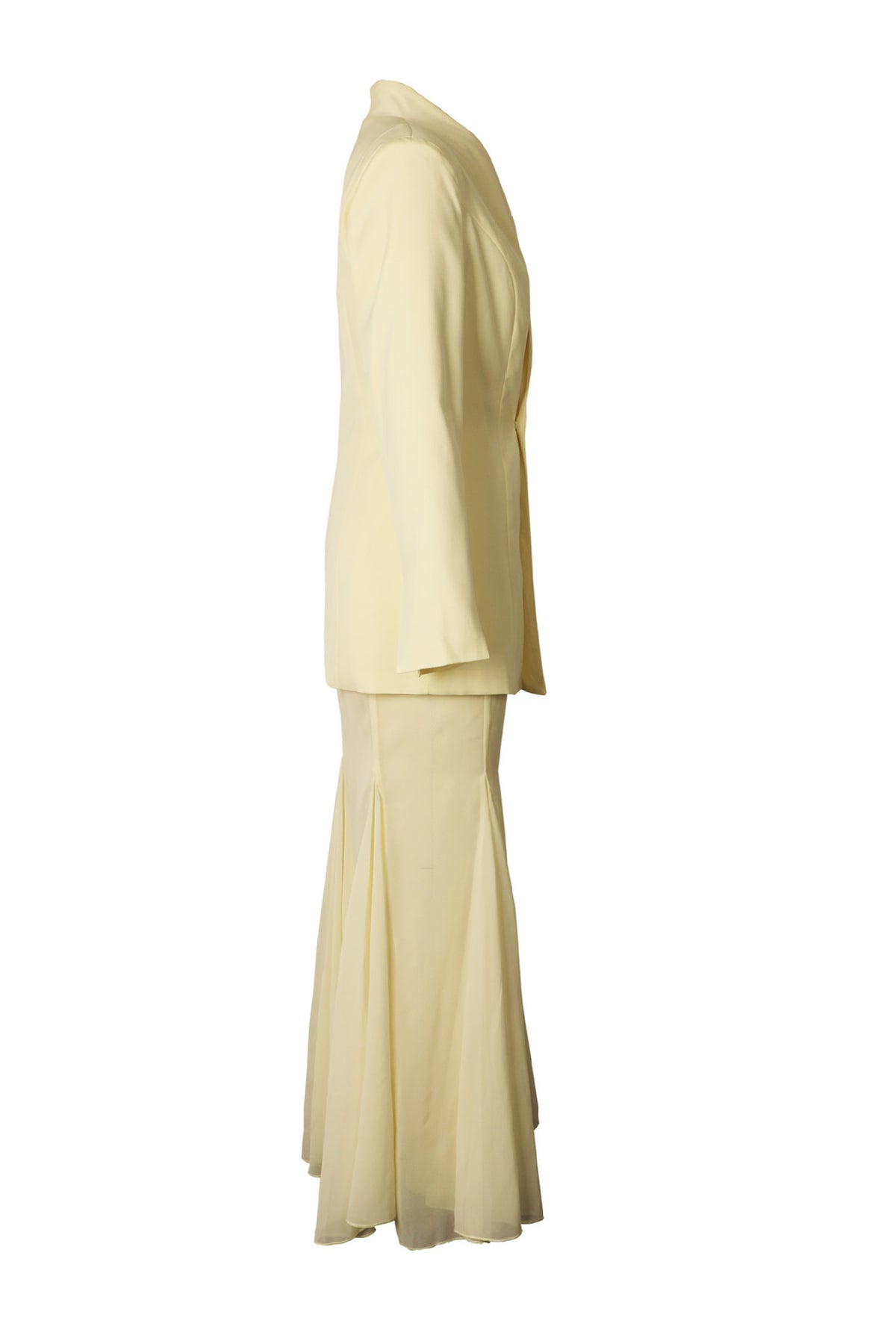 Collarless Blazer and Mesh Skirt Set