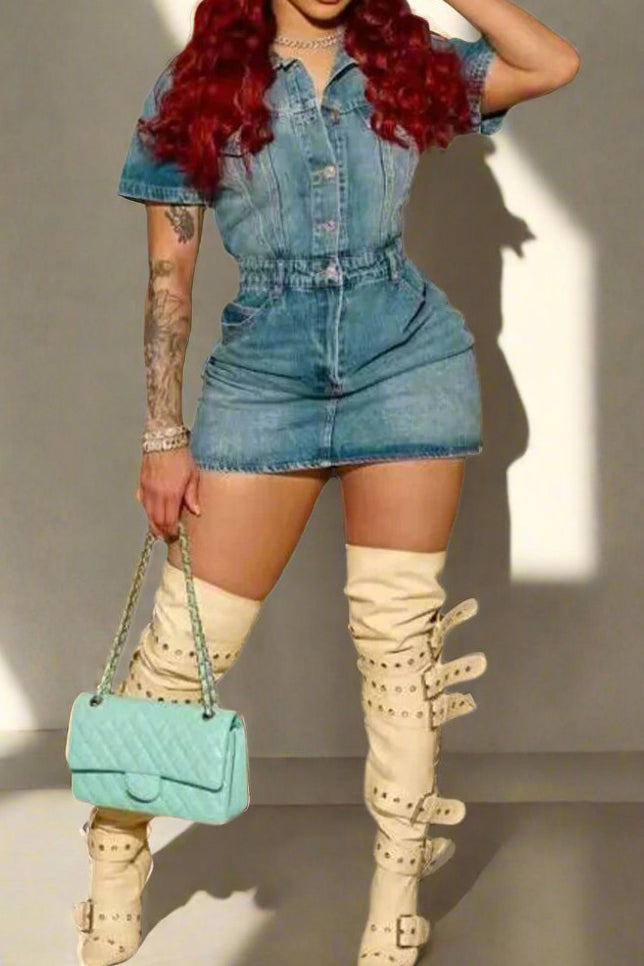 Short Dress Stretchy Ladies Denim Summer Dress