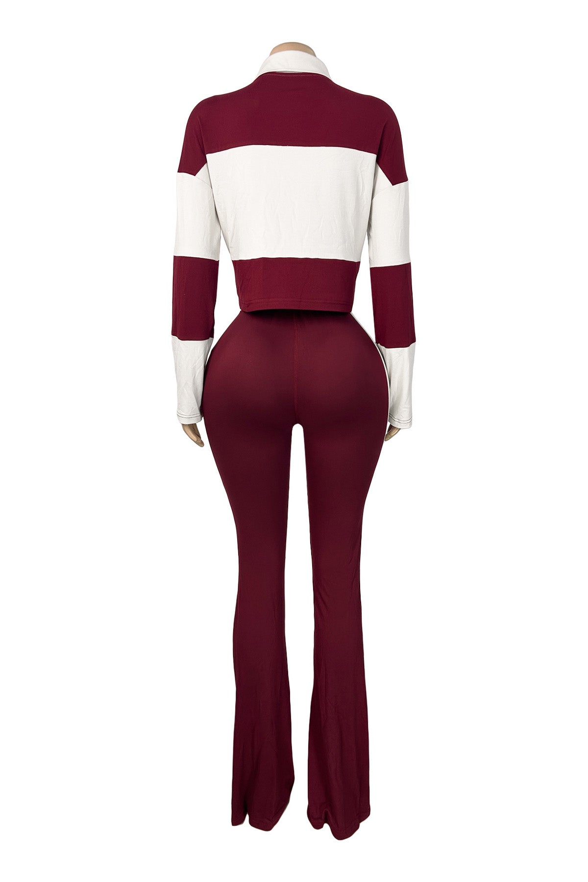 Colorblock Polo Top & Flare Pants Set