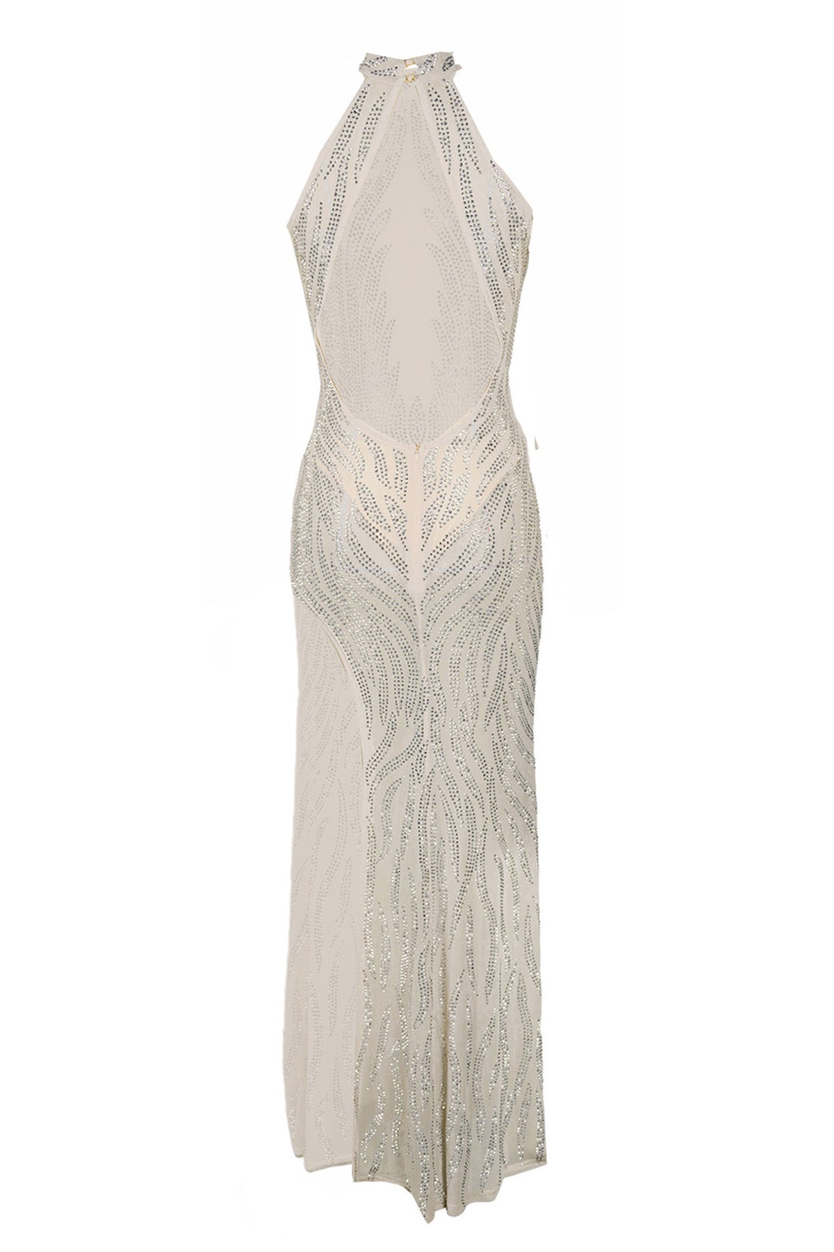 Sheer Silver Illusion Halter Maxi Gown