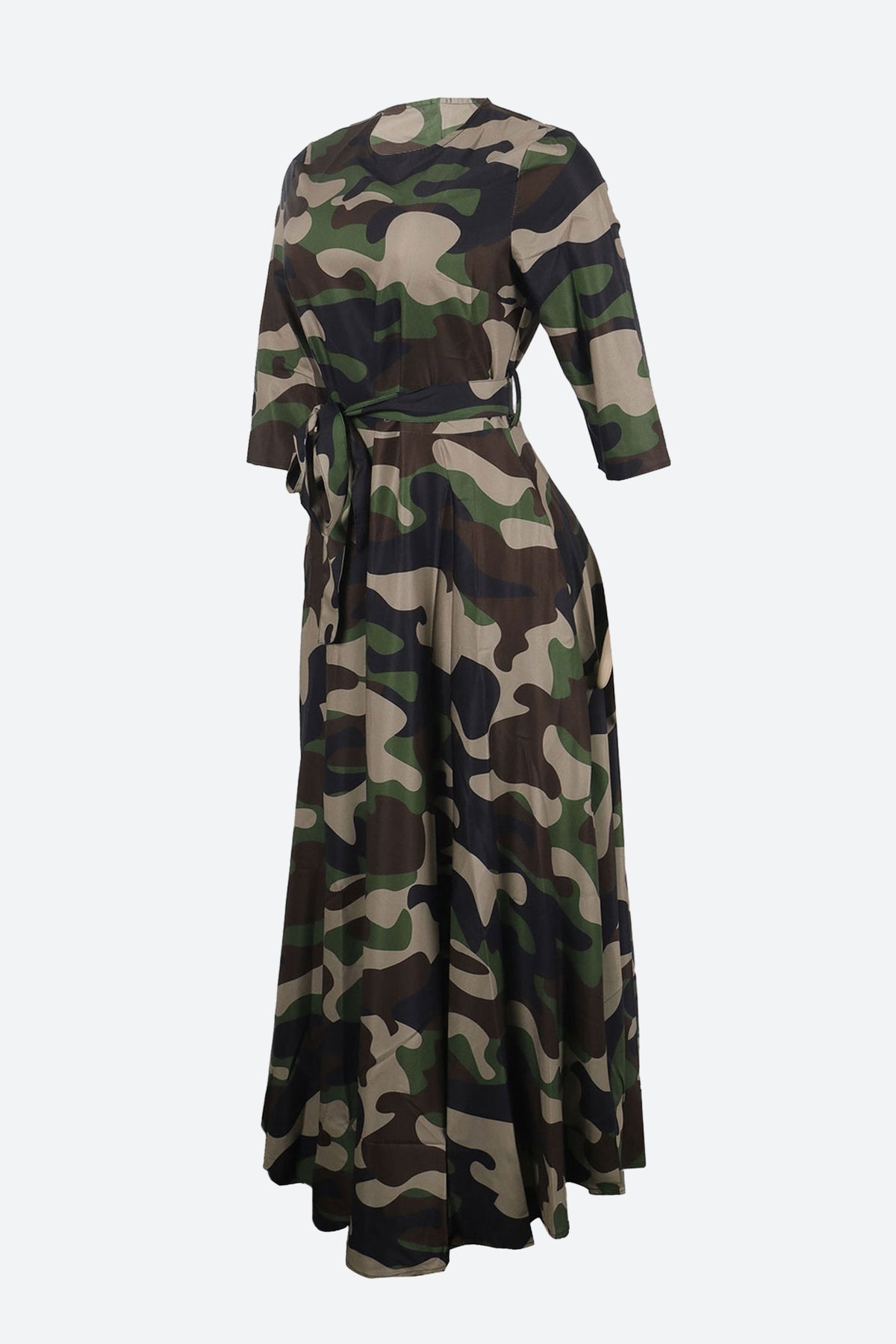 Print Crew Neck Half Sleeve Belted Dress