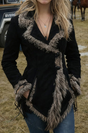 Vintage Suede Fur Collar Lapel Coat