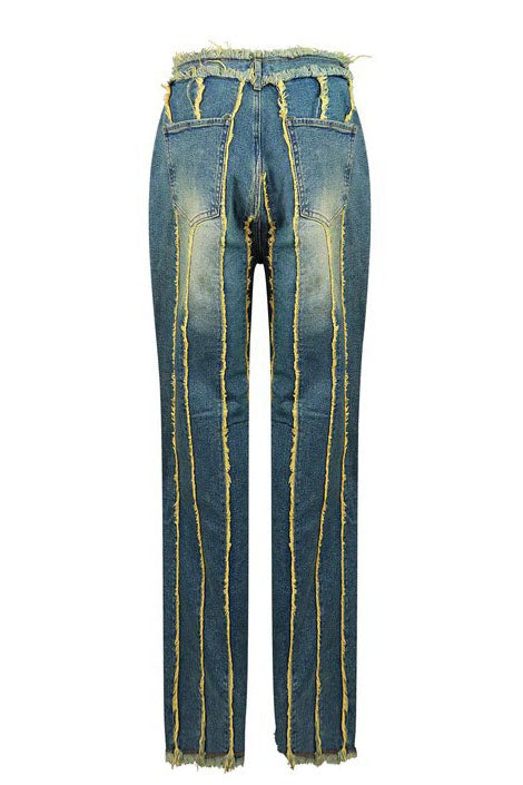 Vintage Wash Seam Straight Leg Jeans