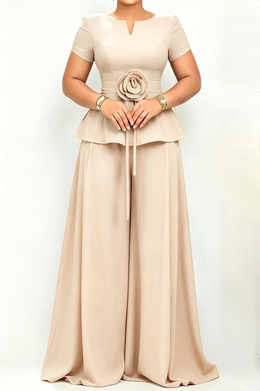 3D Floral Peplum & Wide Leg Matching Set