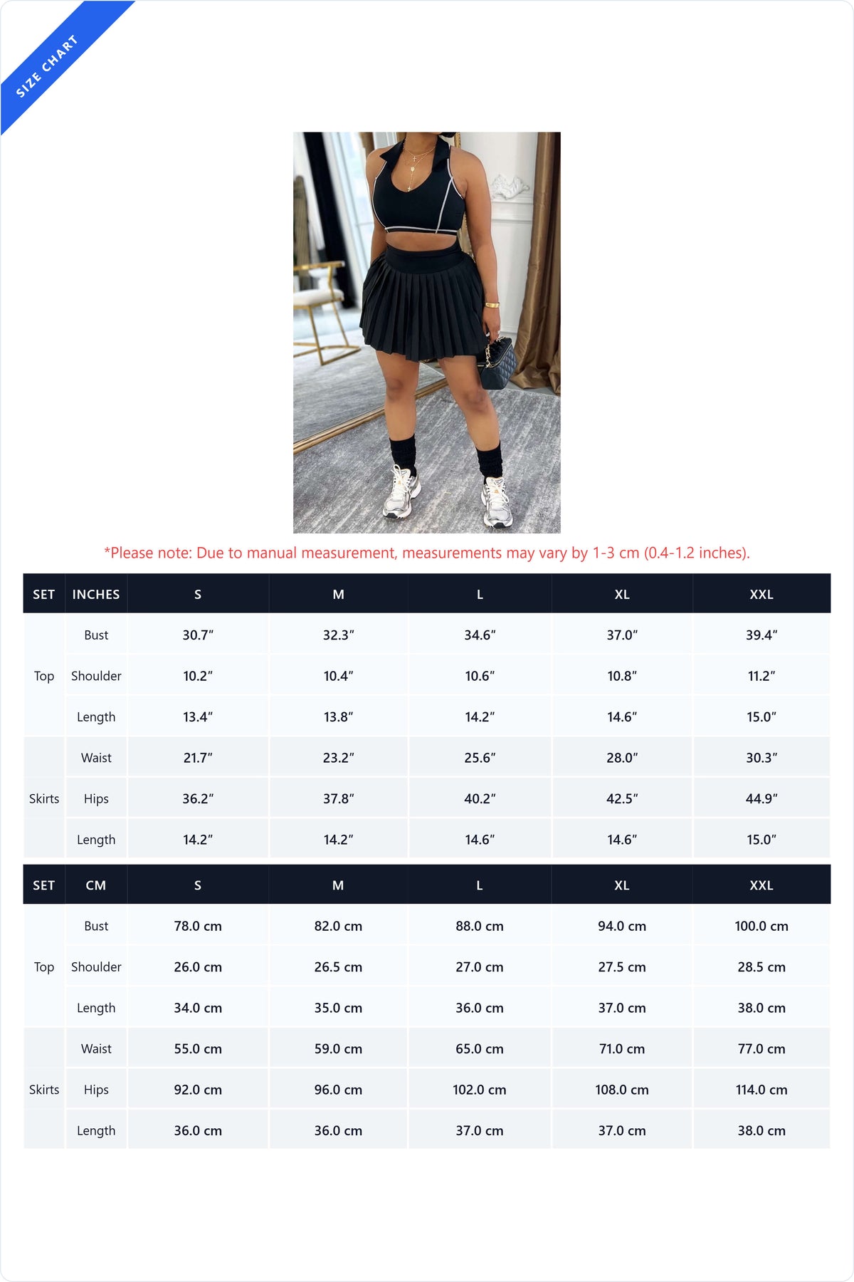 Contrast Stitch Collared Crop Top & Pleated Mini Skirt Set