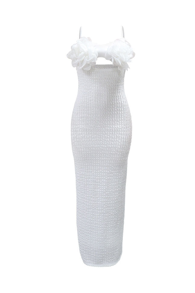 3D Floral Applique Cutout Textured Maxi Dress
