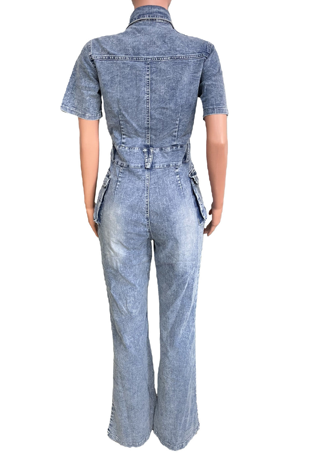 Turndown Collar Denim Jumpsuit