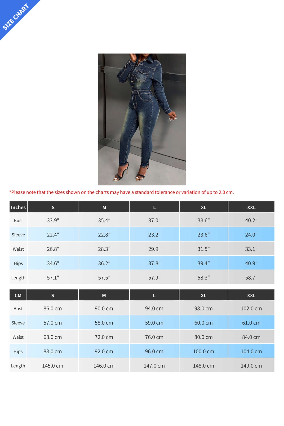 Stretch Denim Jumpsuit Long Sleeve Slim Fit