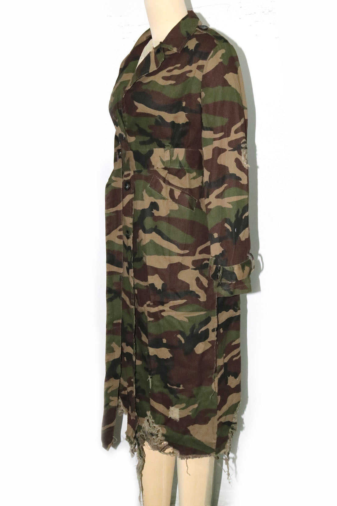 Longline Distressed Camouflage Jacket