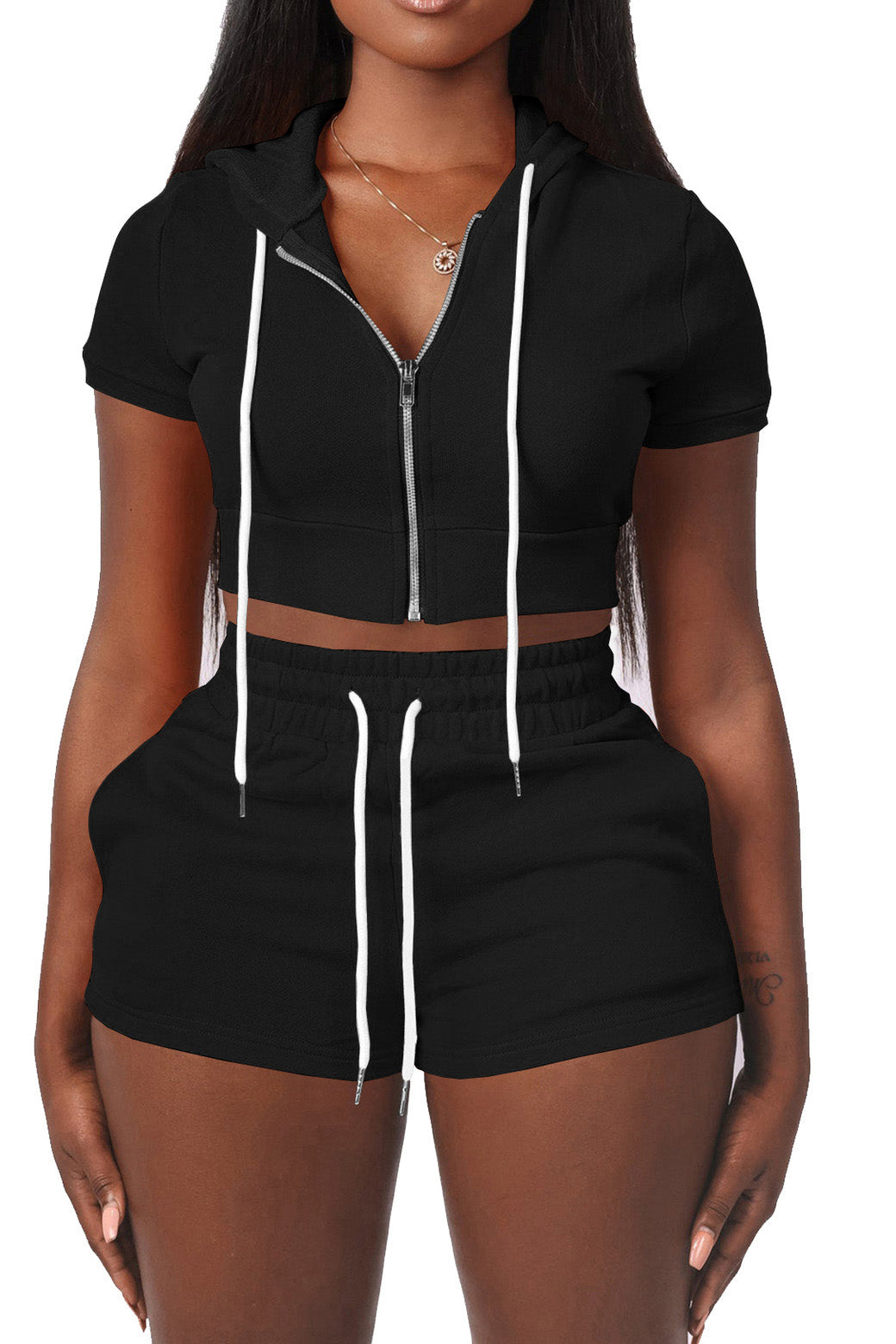 Crop Top Hoodie Short Set