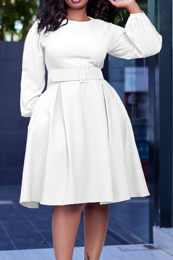 Crew-Neck Long Sleeve High Waisted Dress