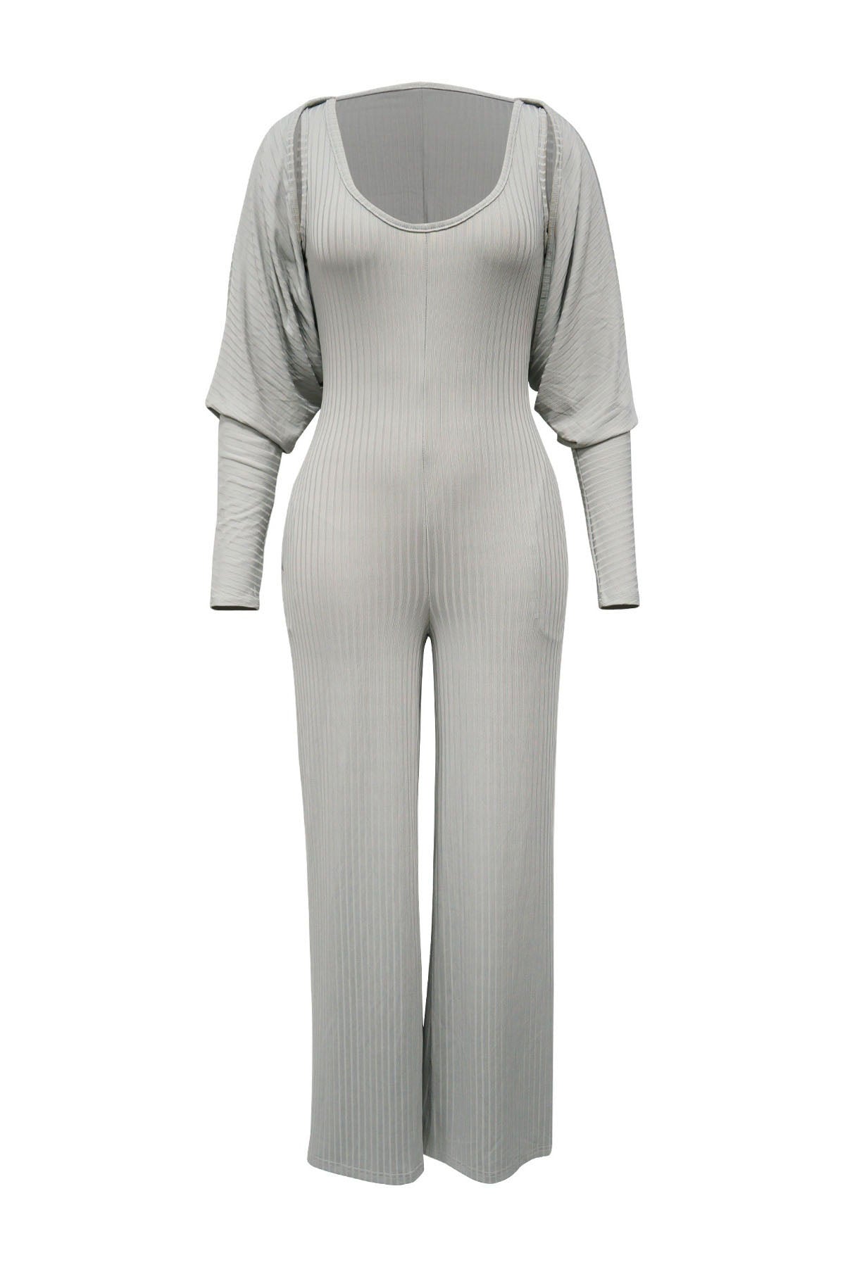 2-Piece Ribbed Knit Tank Jumpsuit & Cropped Top Set