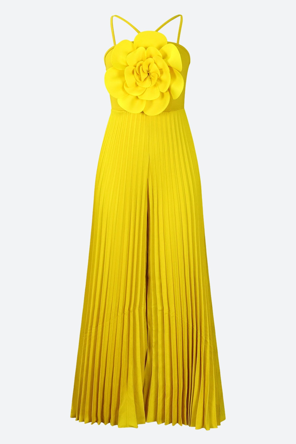 Floral Solid Color Pleated Jumpsuit