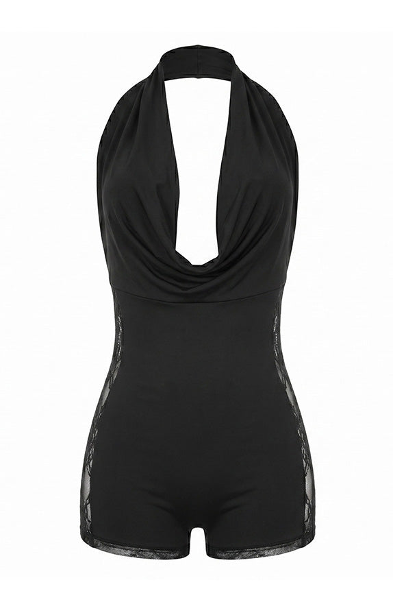 Sexy Halter Cowl Neck Lace Romper