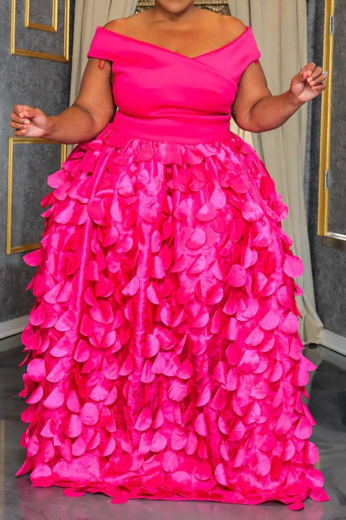 Plus Size Off Shoulder 3D Floral Maxi Dress