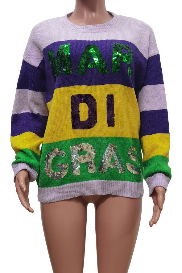 Mardi Gras Color Block Sweater
