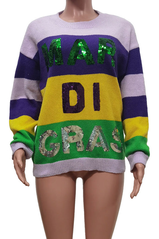 Mardi Gras Color Block Sweater