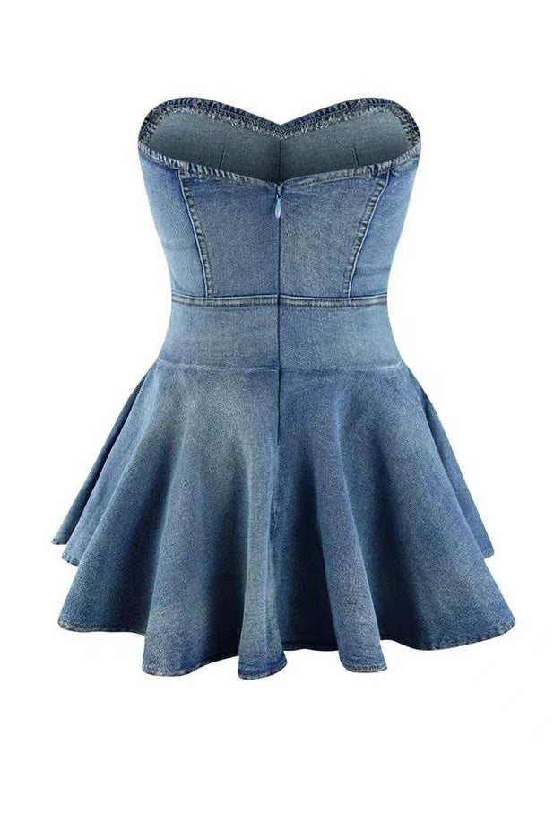 Denim Corset Flared Mini Dress