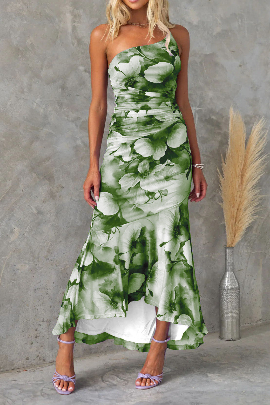 Off-Shoulder Floral Slim Irregular Maxi Dress