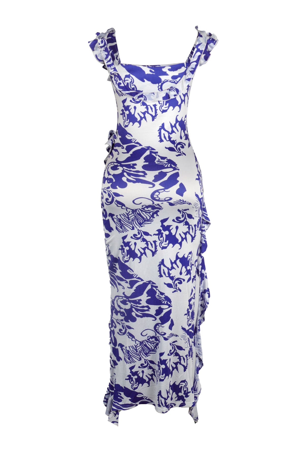 Long Strapless Dress With Slits and Tropical Print