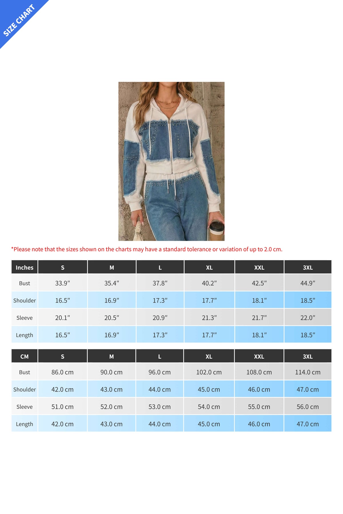 Denim Patchwork Studded Cropped Hoodie