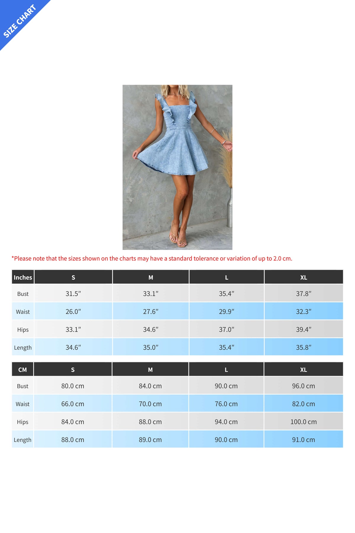 Ruffled Square Neck Denim Mini Dress
