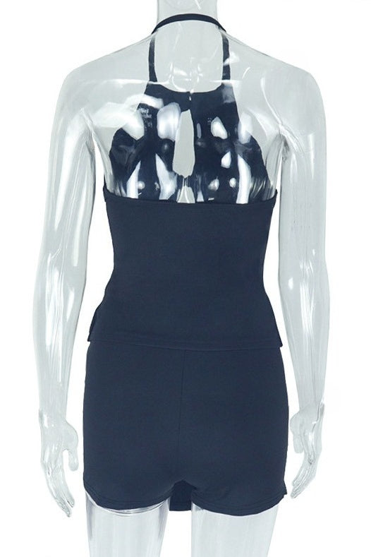Bow Keyhole Halter Top & Asymmetrical Skort Set
