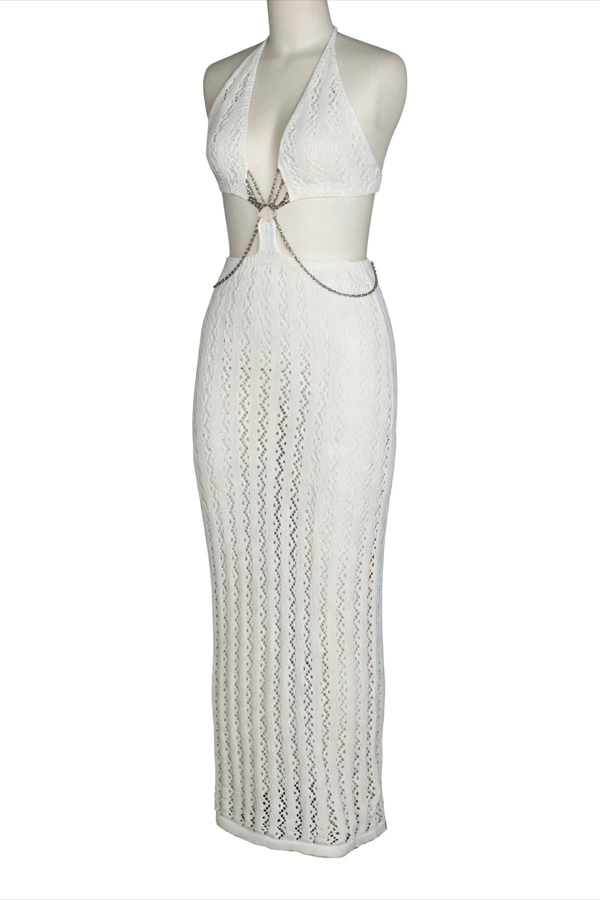 Chain-Linked Cutout Halter Crochet Maxi Dress