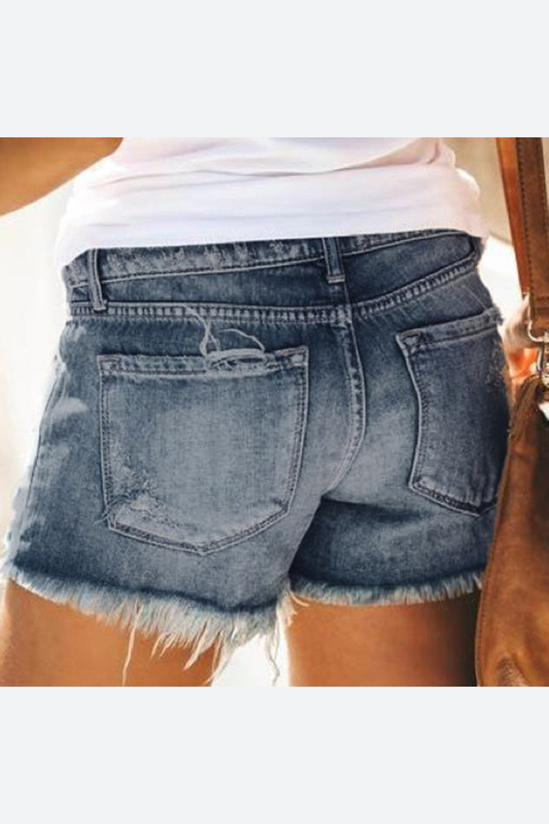 High Waist Frayed Hem Denim Shorts Distressed