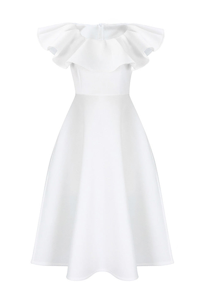 Ruffle Trim Short Sleeve A Line Dress