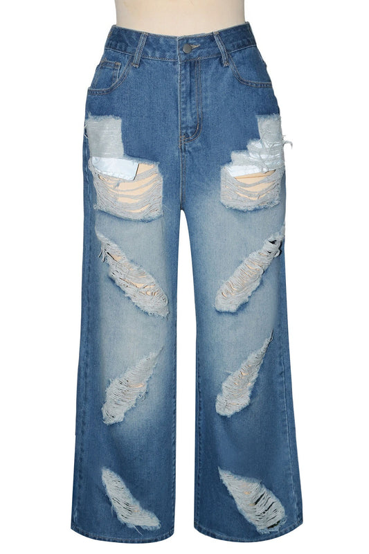 Distressed Wide-Leg Jeans