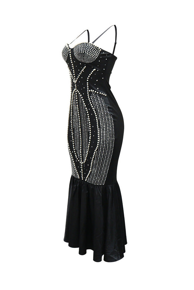 Pearl Embellished Mermaid Midi Dress