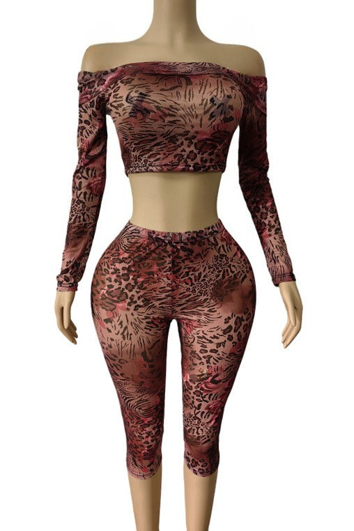 Off Shoulder Mesh Top and Capri Pants Set