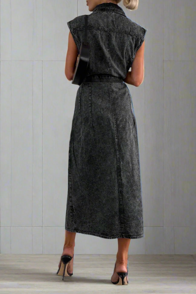 Sleeveless Denim Shirt Dress
