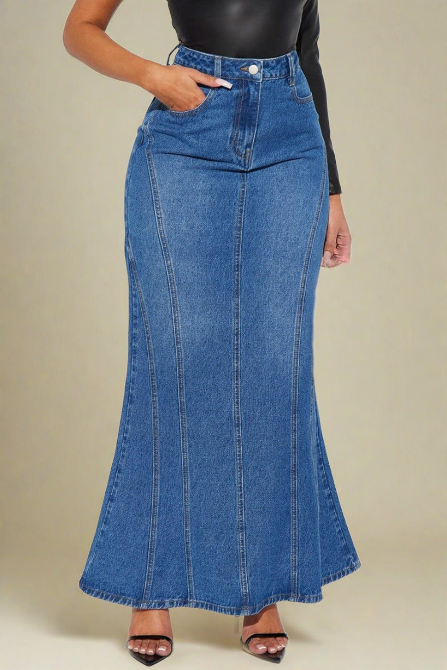 Women's Blue Denim Midi Skirts