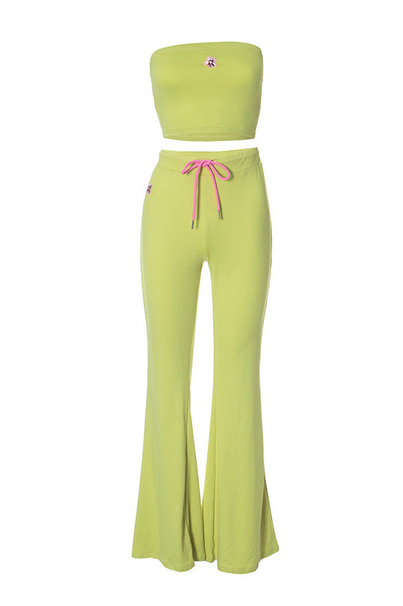 Strapless Bandeau & Drawstring Flare Pant Set
