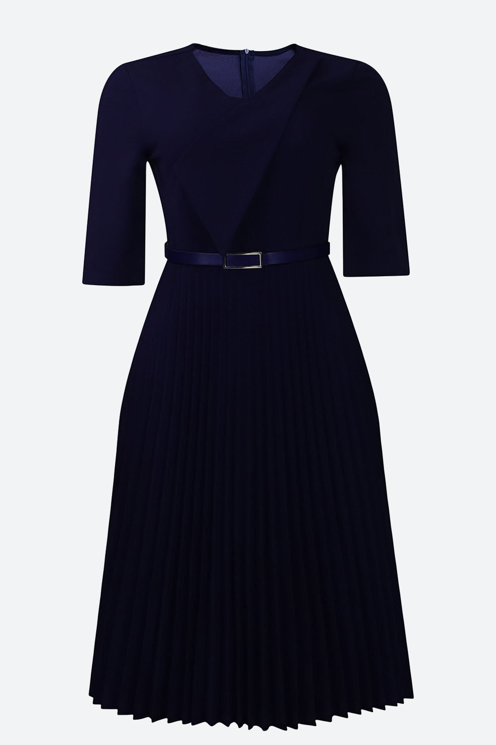 Solid Belted Pleated Dress