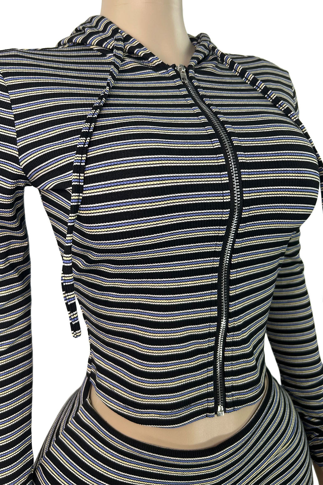 Striped Zip Hoodie & Foldover Capri Pants Set
