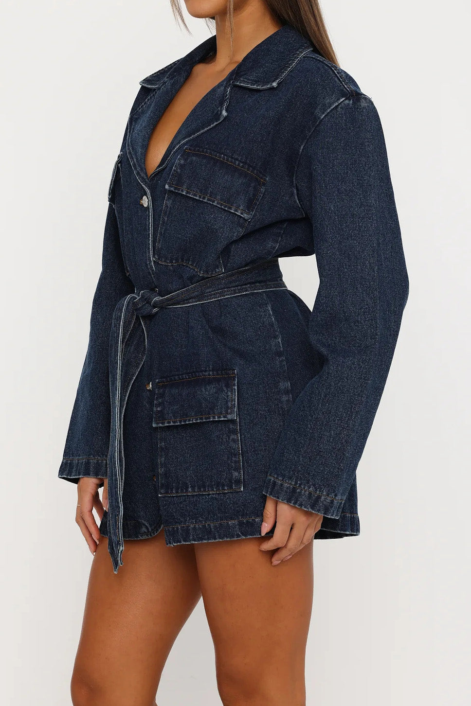 Belted Longline Denim Trench Jacket