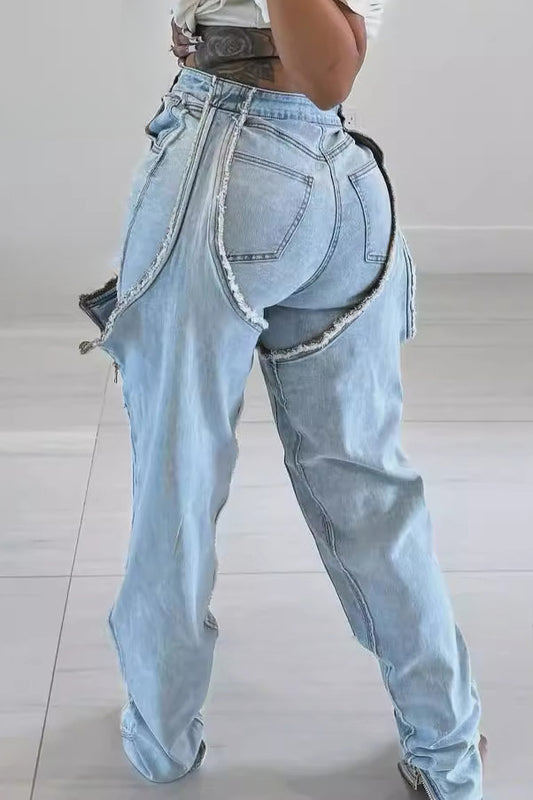 Thigh High Double Denim Jeans