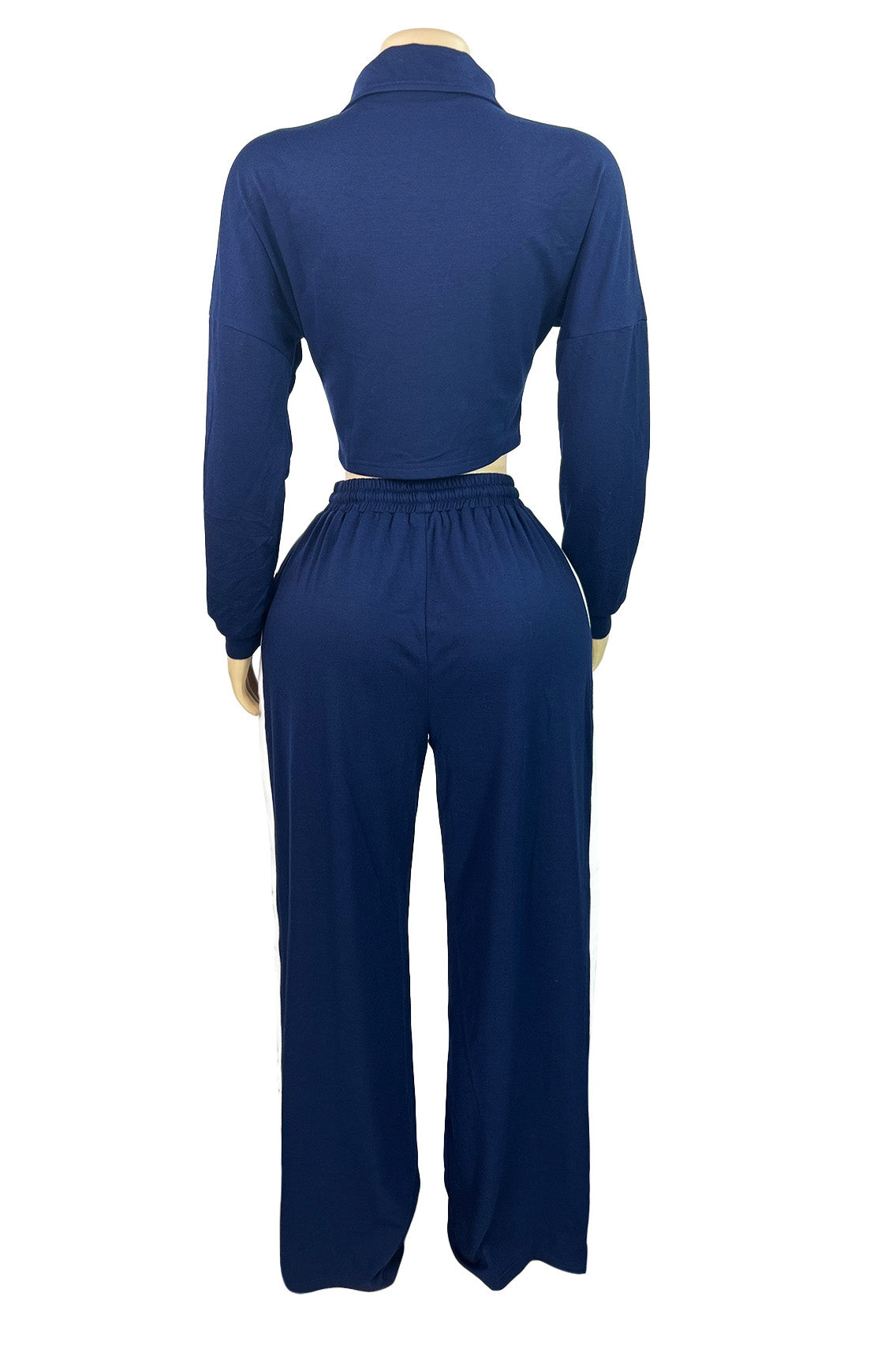 Striped Patchwork Zip-Up Top & Wide Leg Pants Set