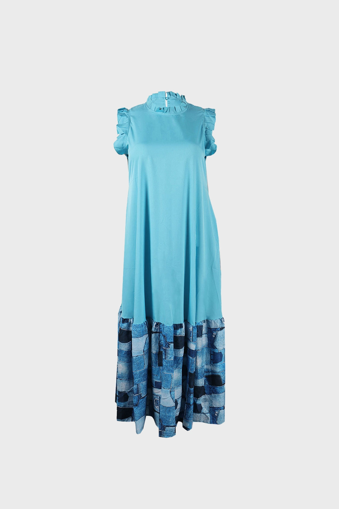 Patchwork Ruffles Sleeveless Printed Loose Dresses