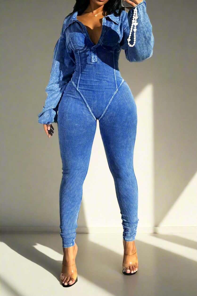Mineral Washed Corset Jumpsuit