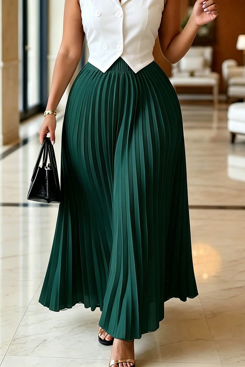 High Waist Pleated Maxi Skirt