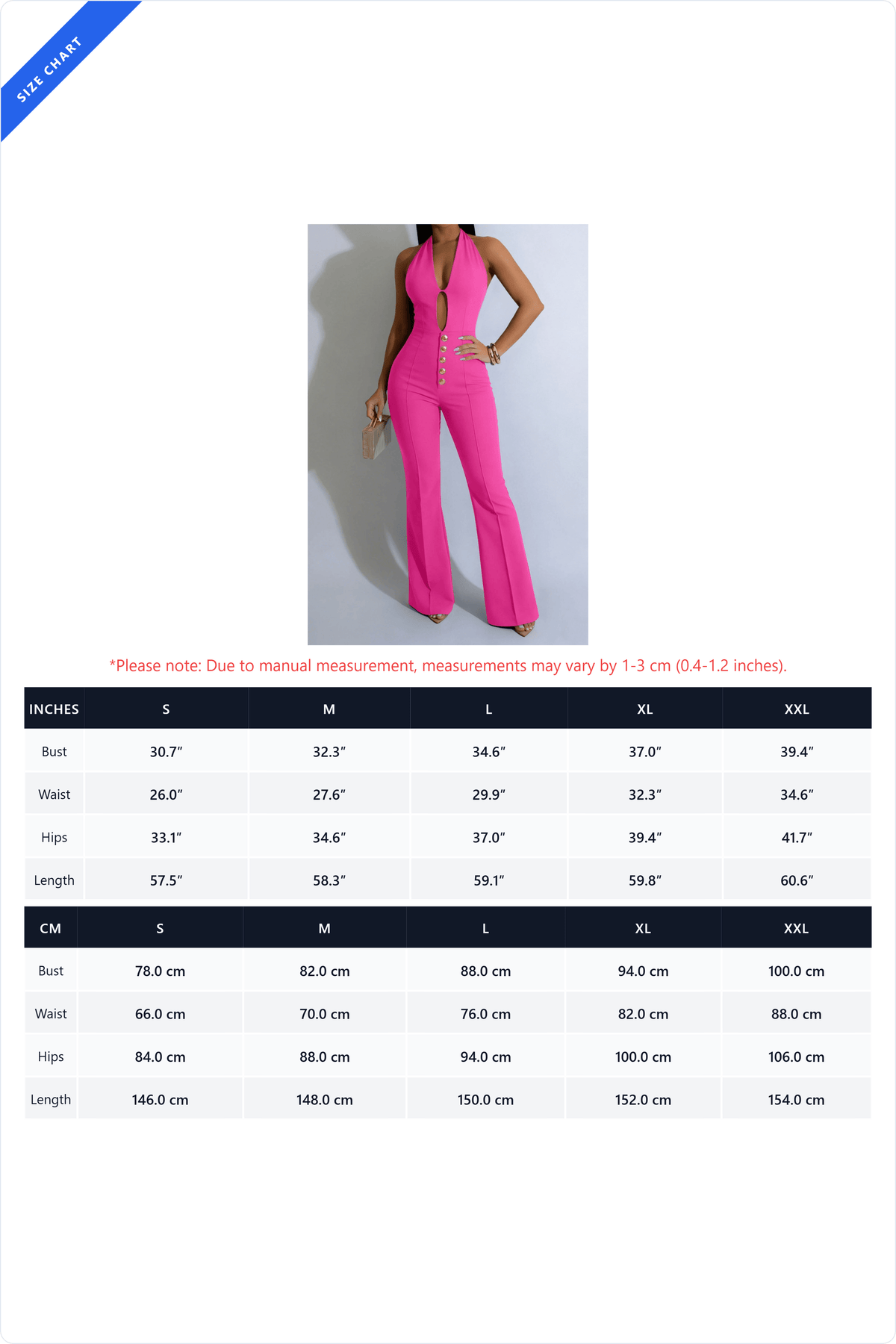 Halter Keyhole Button-Front Flared Jumpsuit