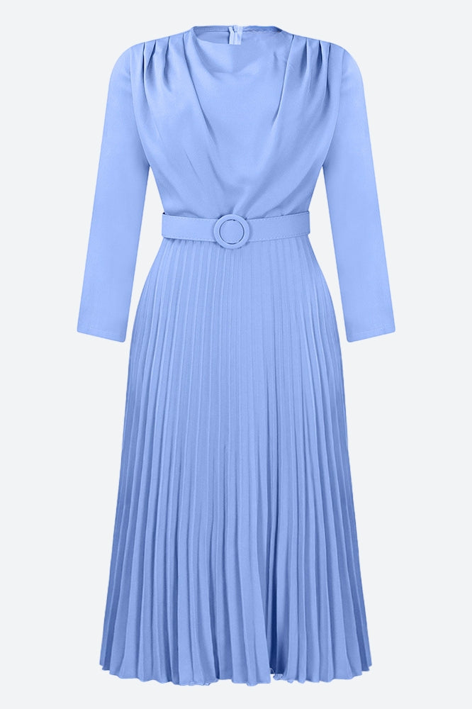 Elegant Pleated Career Solid Dress
