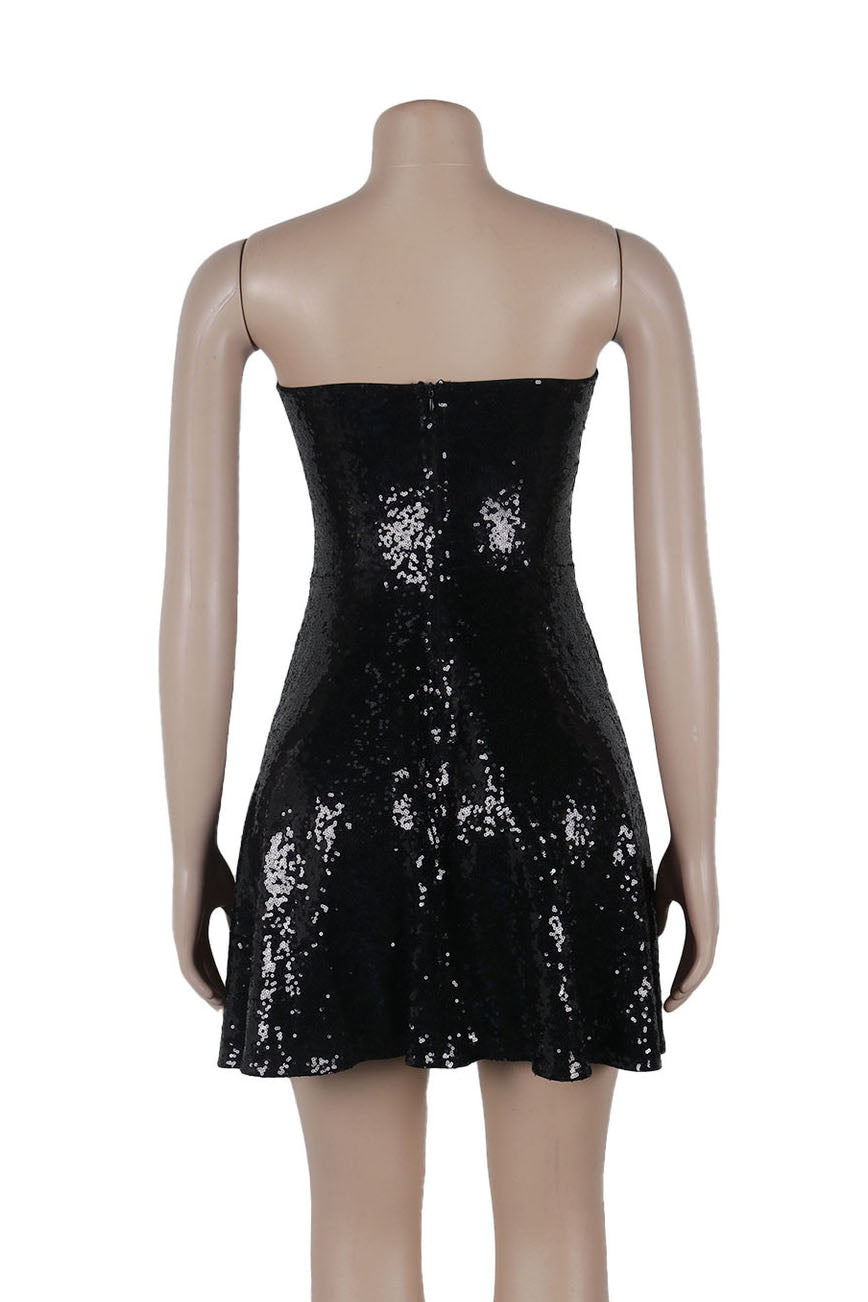 Black Sequin Strapless Mini Dress