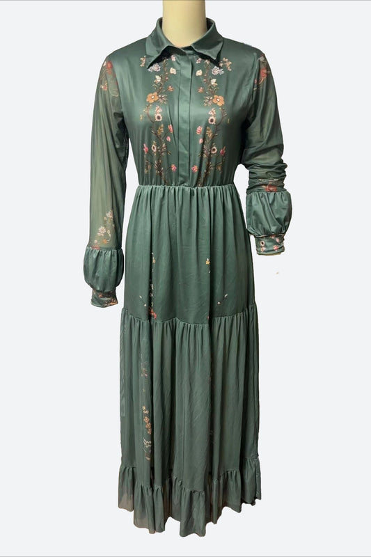 Long Sleeve Printed Maxi Dress