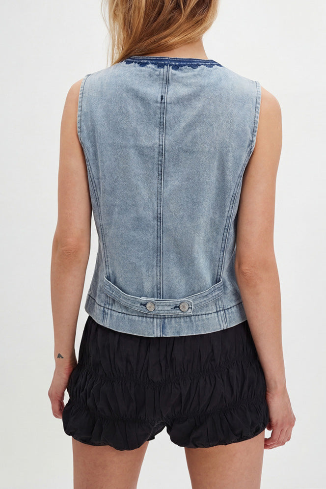 Embroidered Boho V-Neck Denim Vest